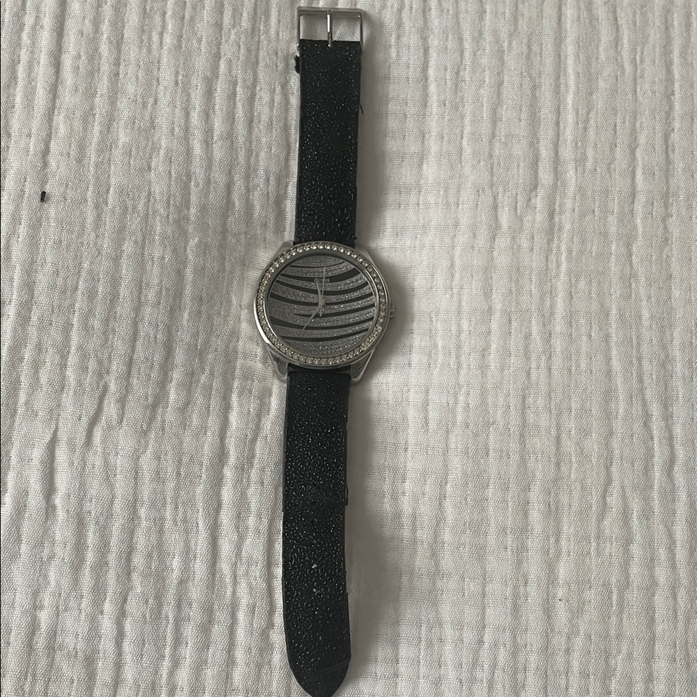 Guess Black Glitter Watch with Silver Accents.  No box included.